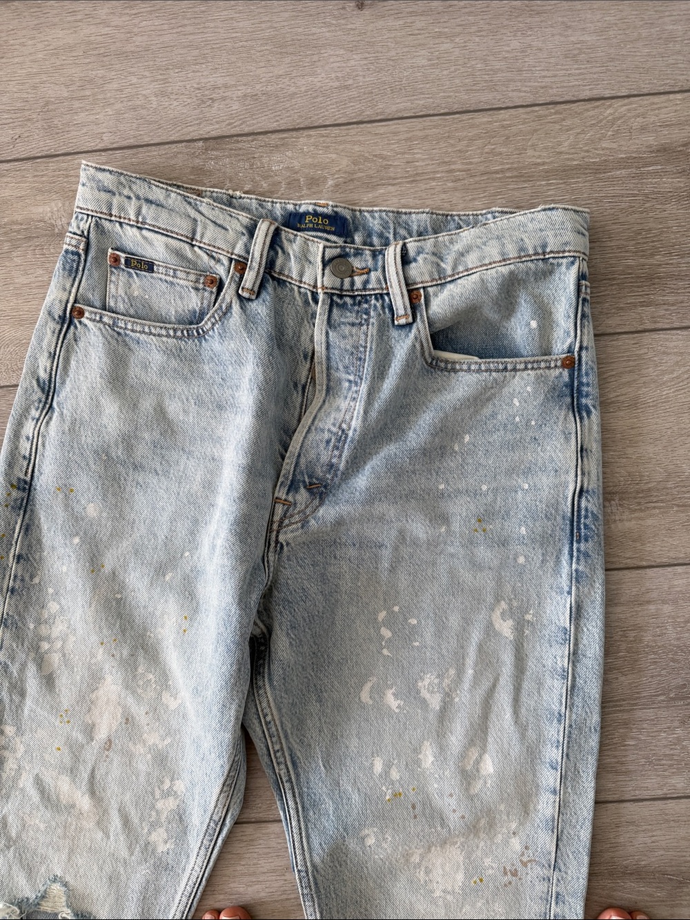 Polo Ralph Lauren relaxed straight Light Blue distressed Straight crop jeans 28 - Picture 5 of 11